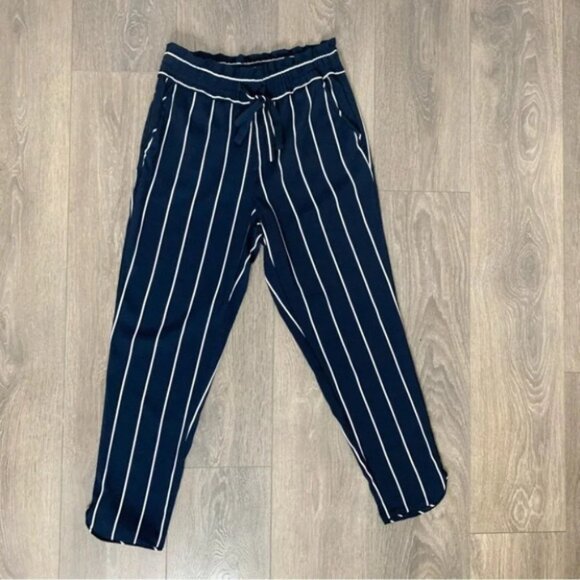 Zara Striped Trousers Pant High Rise Waist Straight Leg Crop Navy Blue Size XS - Picture 7 of 12